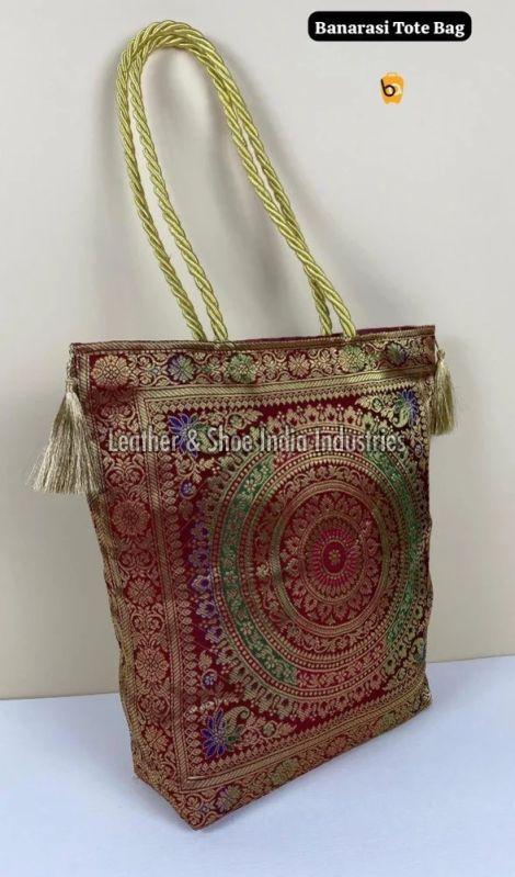 Printed Silk Banarasi Tote Bag