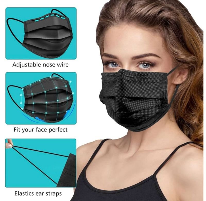 Non Woven Elastic Ear-Loop Disposable 3 Ply Face Mask With Nose Pin