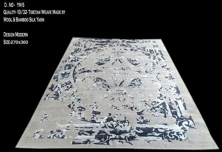 270x360 Inch Blue and Grey Modern Tibetan Weave Bamboo Silk Rug