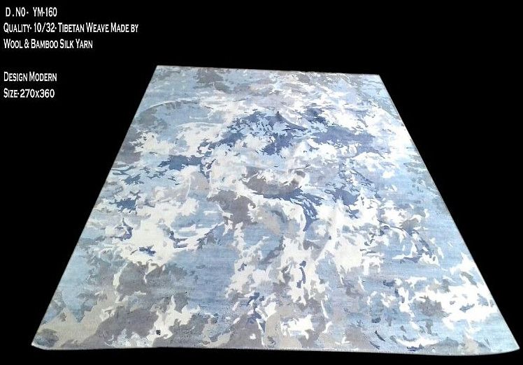 270x360 Inch Blue and Grey Tibetan Weave Bamboo Silk Rug