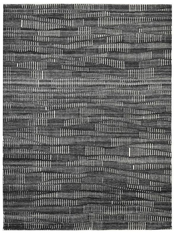 Black Hand Knotted Wool Silk Rug