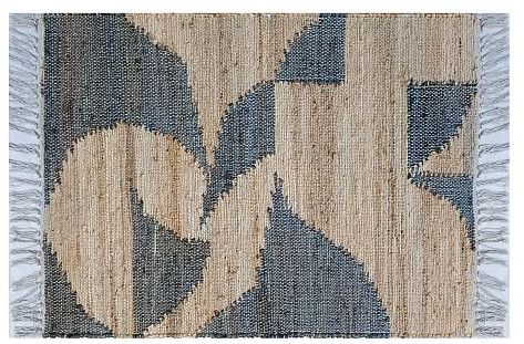 Blue and Brown Hand Woven Flat Weave Jute Rug