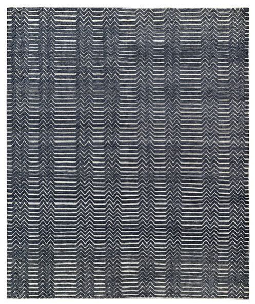 Navy Blue Rectangular Hand Knotted Rug