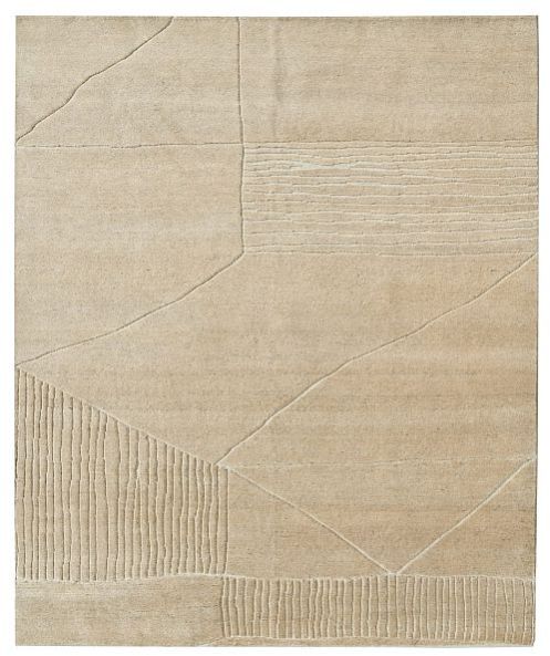 Rectangular Beige Hand Knotted Wool Rug