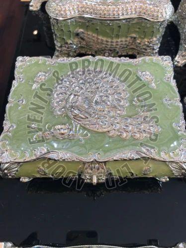 7x4 Inch Green Silver Plated Jewelry Box