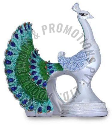 Multicolor Silver Plated Resin Peacock Statue