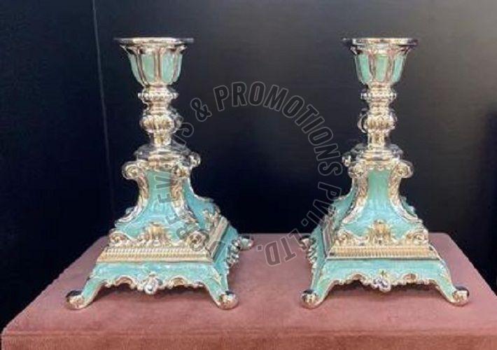 Silver Plated Enamel Candle Holder