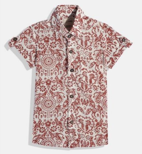 Boys Organic Cotton Brown Block Printed Shirts