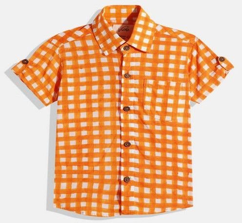 Boys Organic Cotton Orange Check Shirts