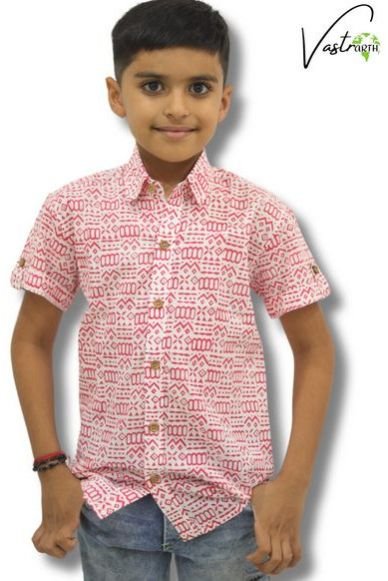 Boys Organic Cotton Pink Block Printed Shirts
