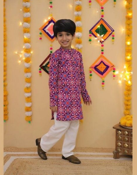 Boys Purple Patola Kurta Pajama