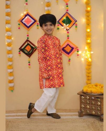 Boys Red Patola Kurta Pajama