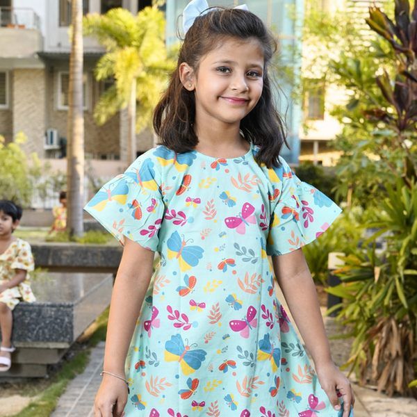 Girls Cotton Butterfly Print Shirt Frocks