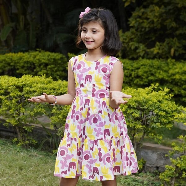 Girls Cotton Flair Purple Frocks