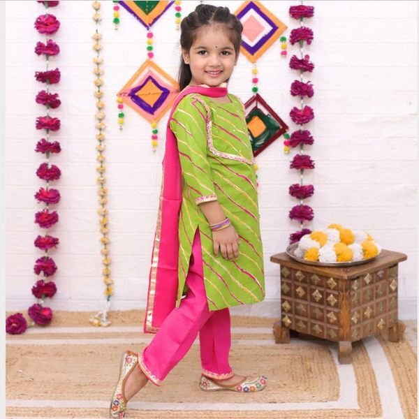 Girls Green Lehariya Suits
