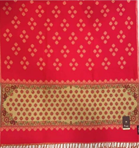 Women Red Acrylic Wool Stone Work Shawl