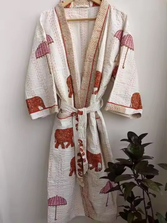 Pure Cotton Animal Print Kimono Bath Robe