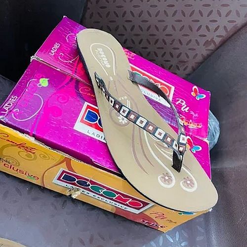 Ladies Fancy Brown PU Slipper