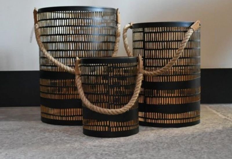 Boho Chic Black &AMP; Gold Metal Lantern Set