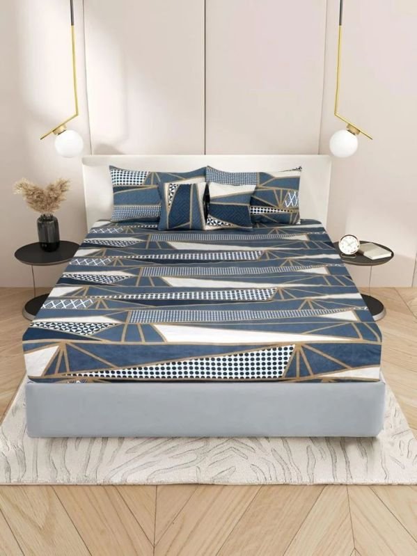 5 Pcs King Size Cotton Printed Bed Sheet Set