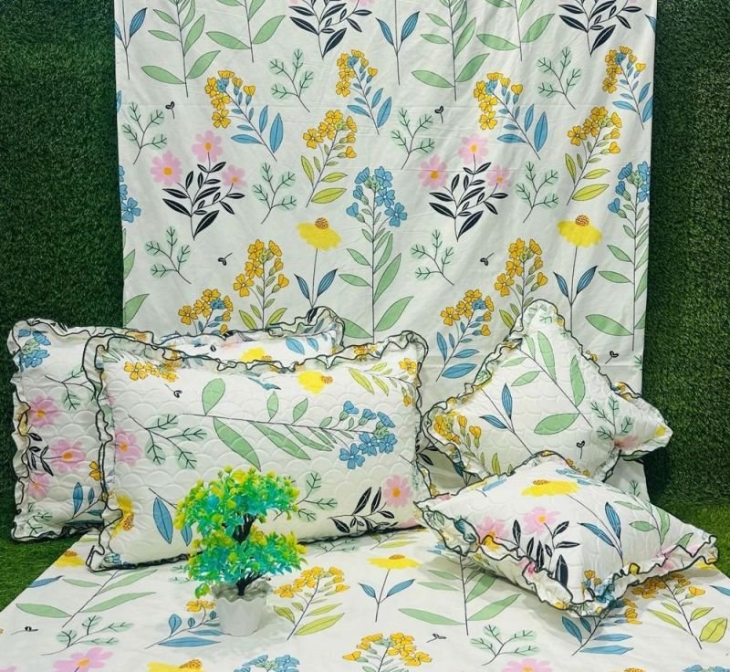 5 Pcs Poly Cotton Printed Double Bedding Set