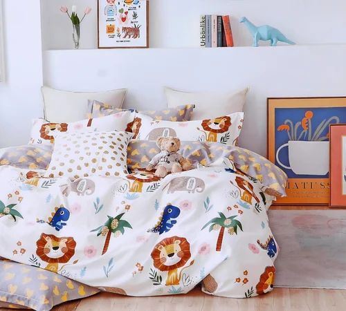 White Lion Printed Glace Cotton Kids Bed Sheet