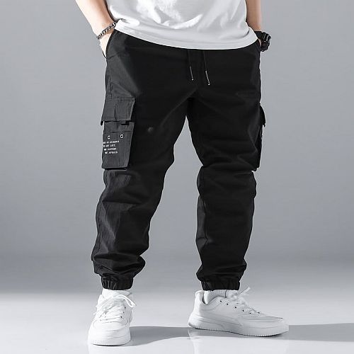 Mens Plain Black Cotton Cargo Pant