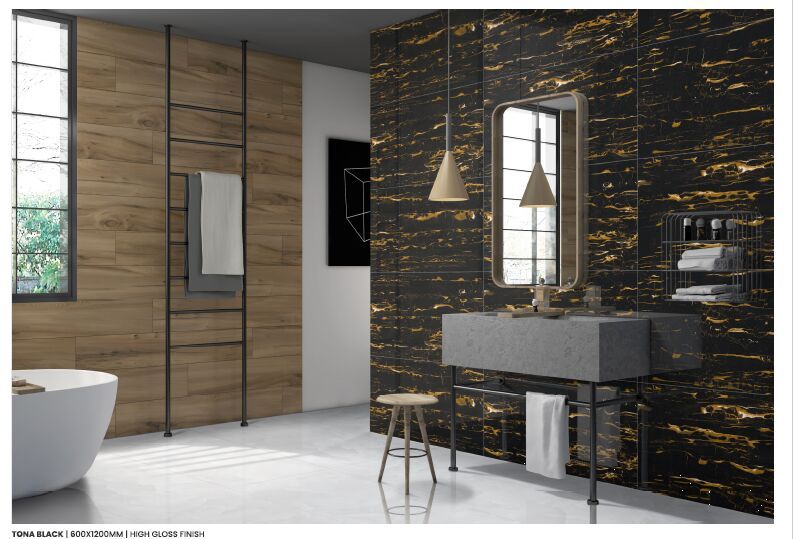 Tona Black High Gloss Vitrified Tiles