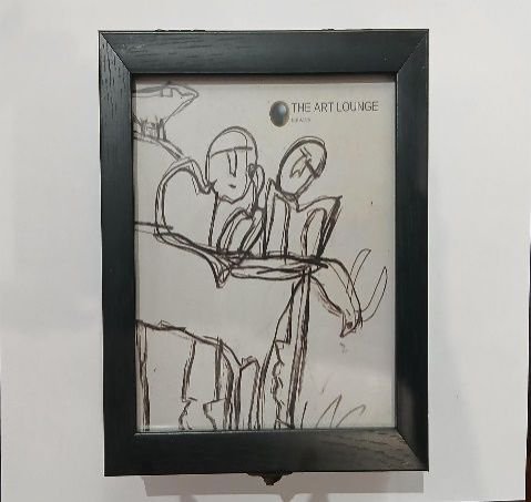 Dark Wood Portrait Picture Frame with Abstract Tribal Sketch Print & Glass Cover