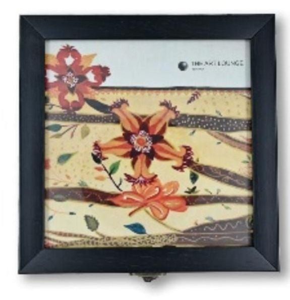 Dark Wood Square Picture Frame with Autumnal Floral Multi-colour Print & Glass Cover