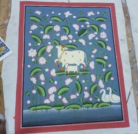 Divine Kamadhenu Cow &AMP; Calf Pichwai Painting