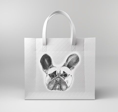 French Bulldog Sketch Printed White Tote Bag with Textured Finish