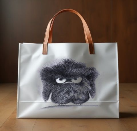 Grumpy Monster Printed White Tote Bag
