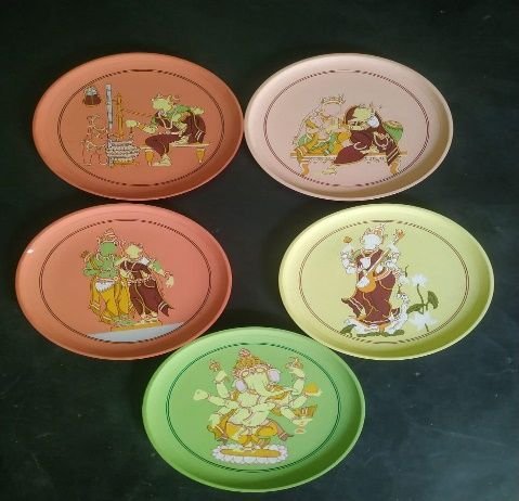 Handpainted Style Religious Decorative Plates Set OF 5 Pcs