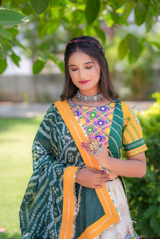 Women\'s Embroidered Lehenga Choli with Bandhani Dupatta