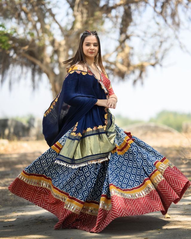 Women\'s Traditional Multicolor Block Print Chaniya Choli Set