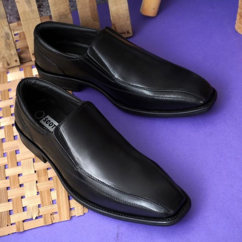 Mens SE1001 Black Leather Loafer Shoes