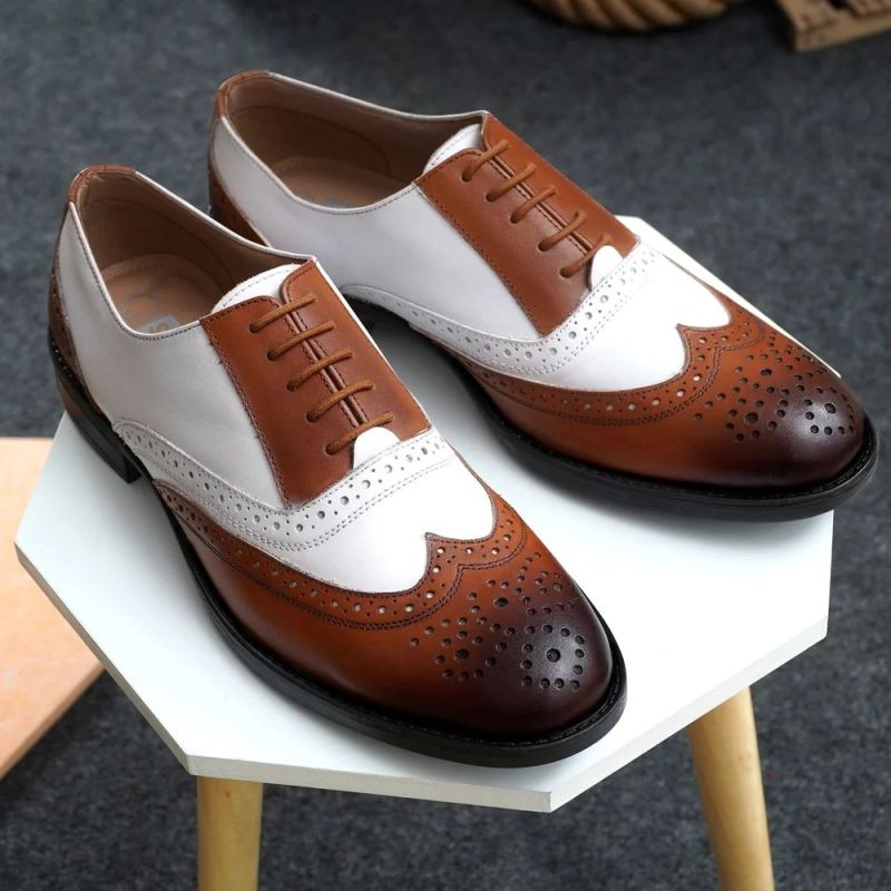 Mens SE1003 Brown & White Leather Shoes
