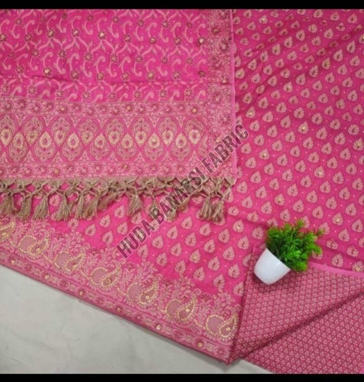 Ladies Pink Printed Banarasi Suit