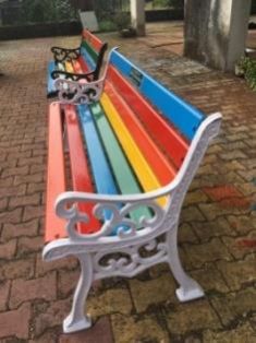 Mutlicolor Cast Iron Bench with Metal Plank