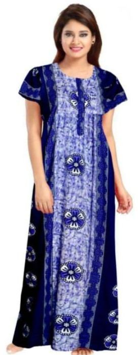 Printed Blue Pure Cotton Nighty