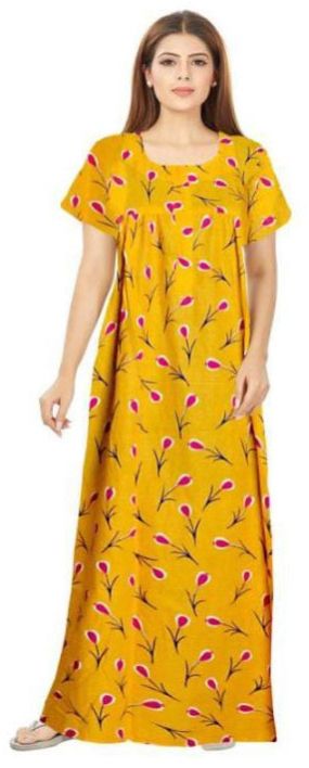 Printed Yellow Pure Cotton Nighty