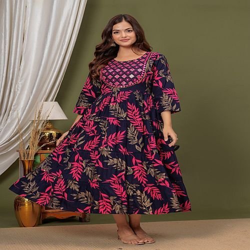 Ladies Printed Rayon Anarkali Kurti