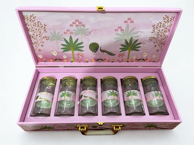 Pichwai Art MDF Box with 6 Cylinder Jars
