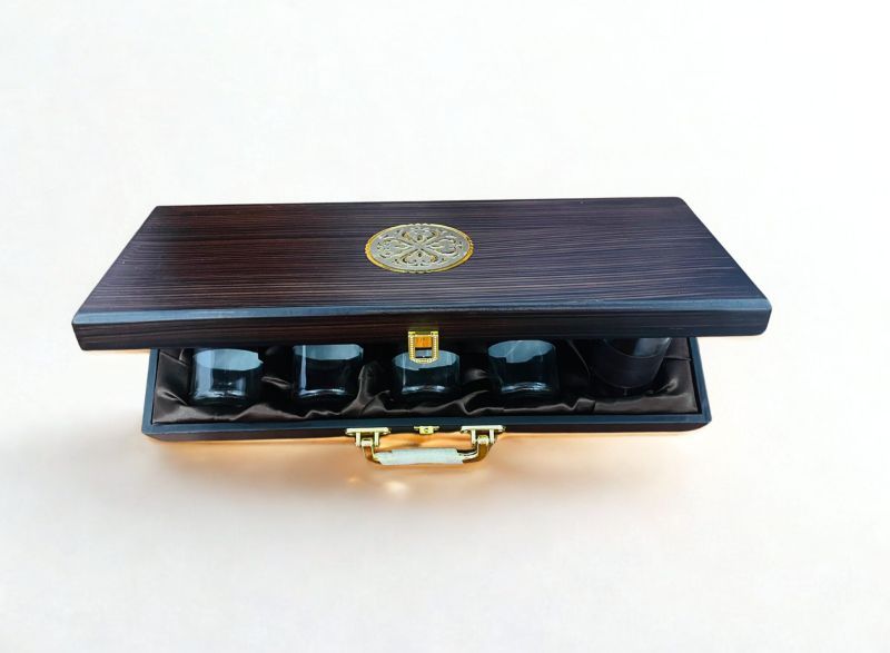 Rectangle Wooden Box with 5 Laser Cut Design Cylinder Jars