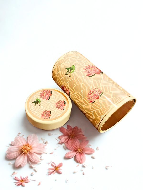 Round Lotus Printed Tin Can
