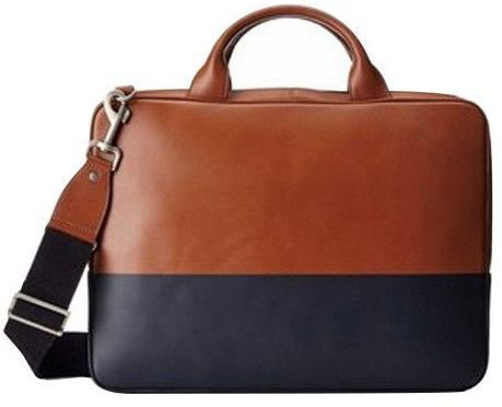 Mens Black And Brown Plain Leather Laptop Bag