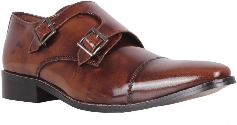 Mens Formal Brown Leather Double Monk Strap Shoes