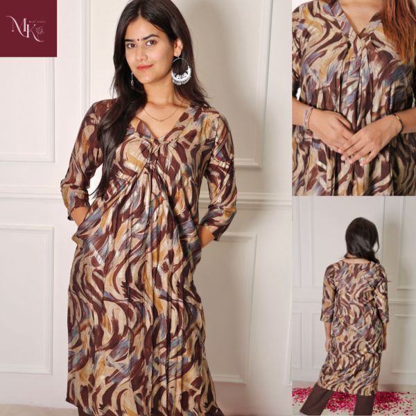 Ladies Brown Printed Kurta Pant Set