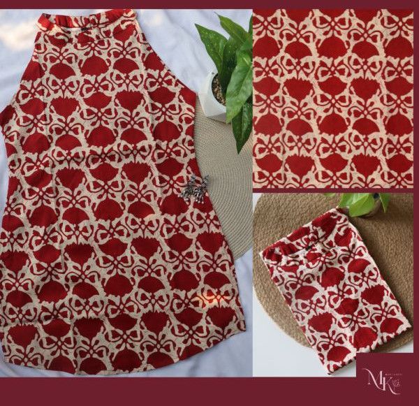 Ladies Crimson Halter Neck Short Kurti